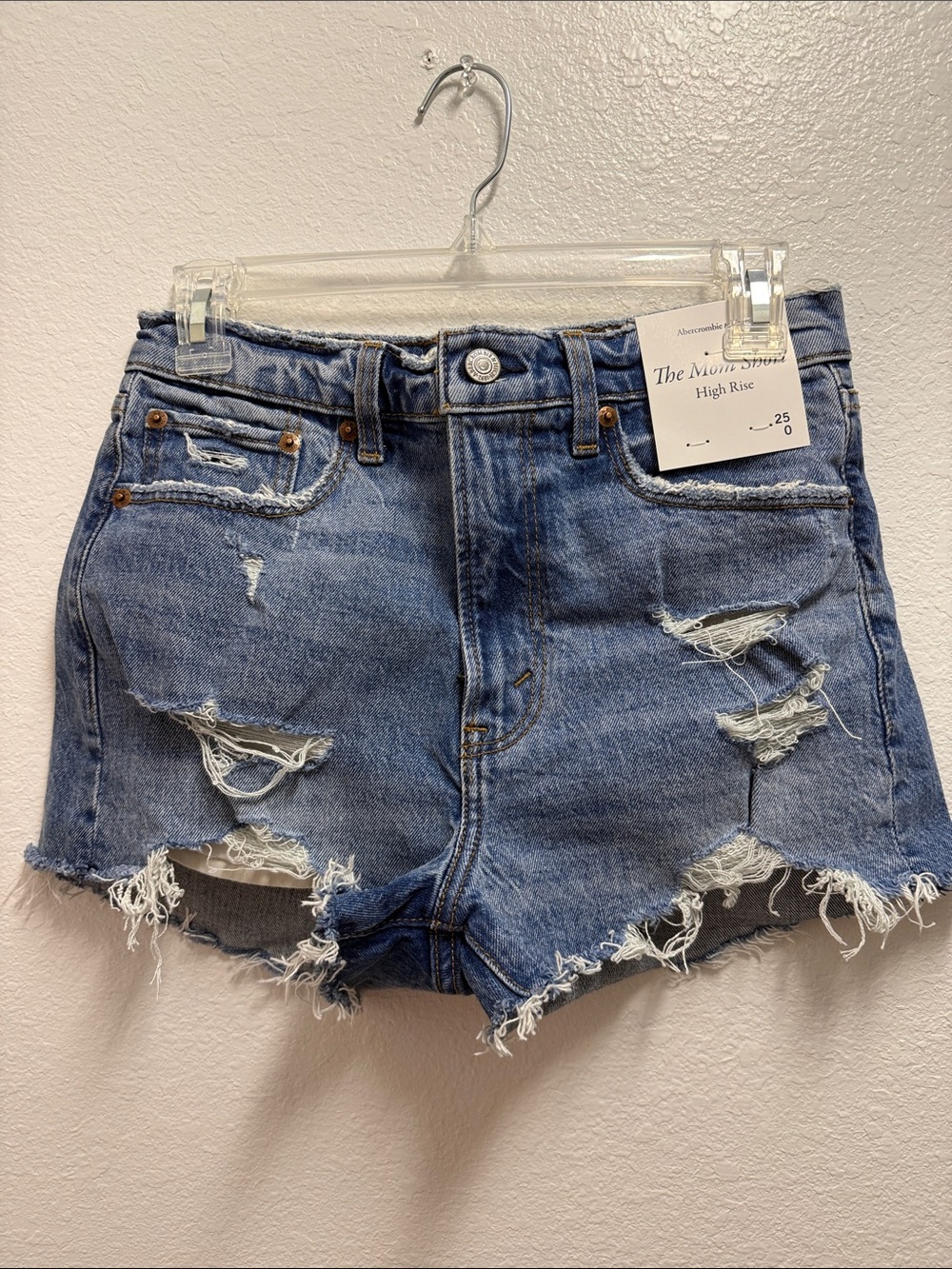 Abercrombie & Fitch Distressed High-Rise Denim Shorts - Blue